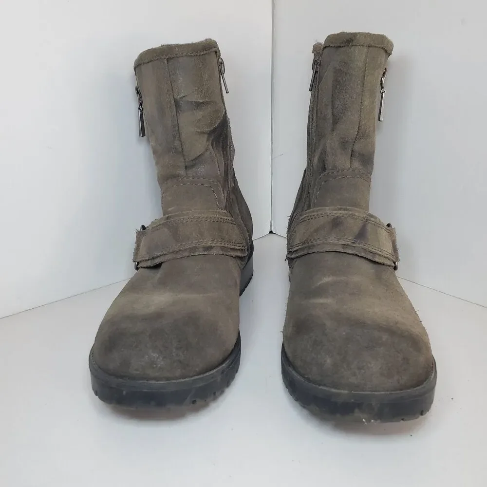 Clarks Faralyn Rise Suede Gray Boot Womens Size 8.5 Moto Biker Grunge Buckle